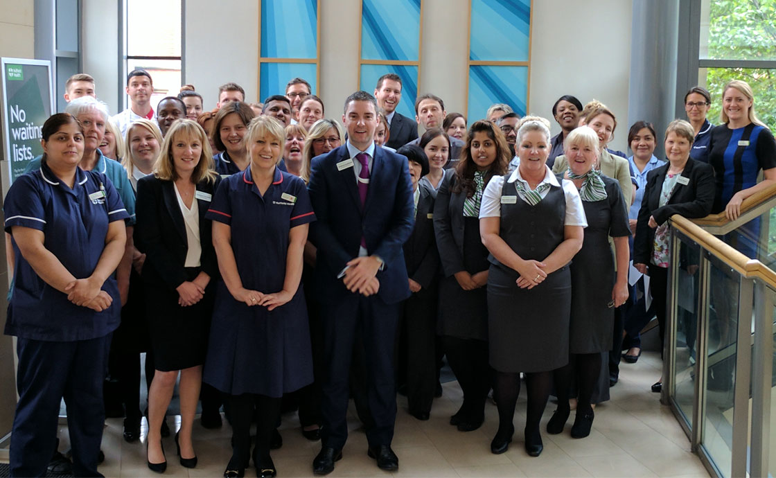 Nuffield Health Leeds Hospital staff celebrate 'Outstanding' CQC rating.