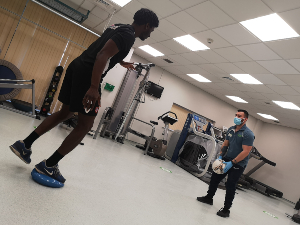 Scarborough Athletic' Isaac Assenso undergoing physio and rehabilitation after ACL surgery at Nuffield Health Leeds Hospital