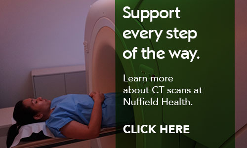 A patient emerging from a CT scanner. Click here to find out more about CT scans at Nuffield Health.