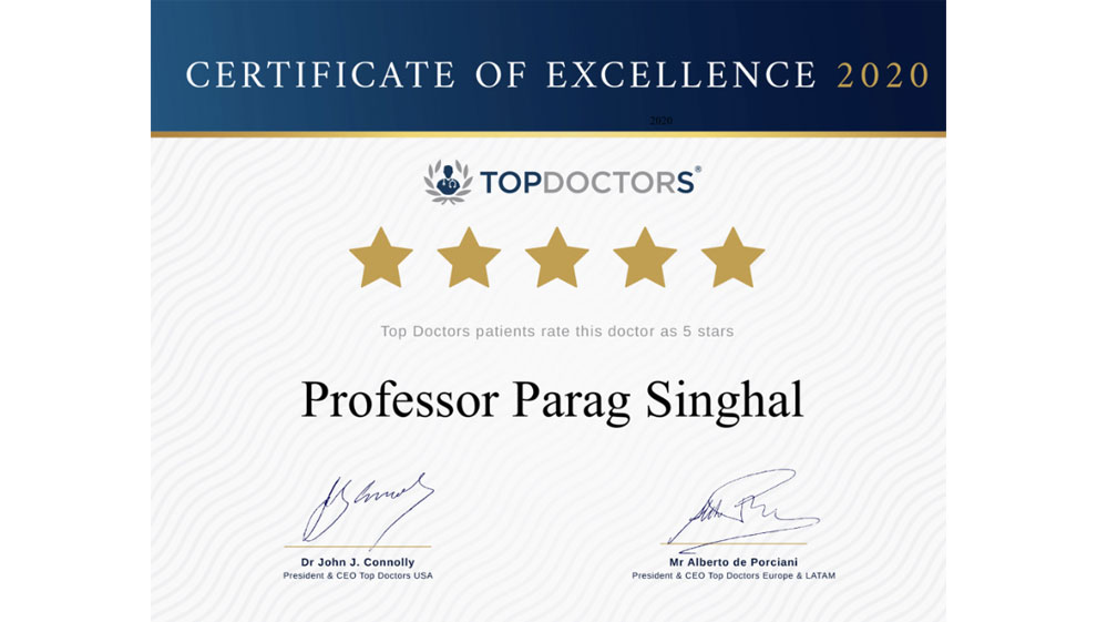 Professor P SInghal certificate of excellence
