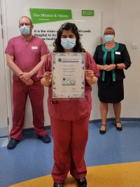 Theatre administrator Reedha Khalid pictured with Theatre Manager Andy Bleasby and Matron Sharon Robinson