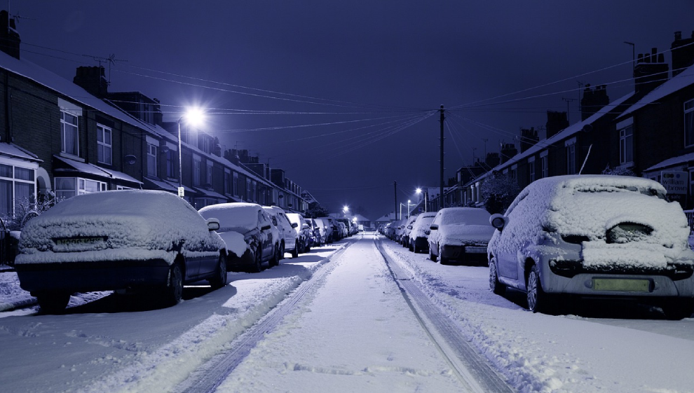 A snowy UK road