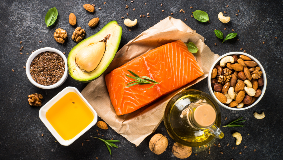 Healthy fats: olive oil, rapeseed oil, oily fish, avocados, nuts and seeds