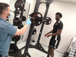 Scarborough Athletic' Isaac Assenso undergoing physio and rehabilitation after ACL surgery at Nuffield Health Leeds Hospital